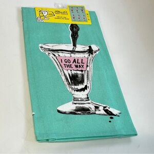 Blue Q Ice Cream Dish Towel “ I go all the way” aqua w/ 6 images. NWT